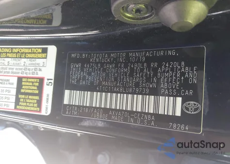 2020 Toyota Camry Le from USA, damaged, VIN 4T1C11AK8LU879739